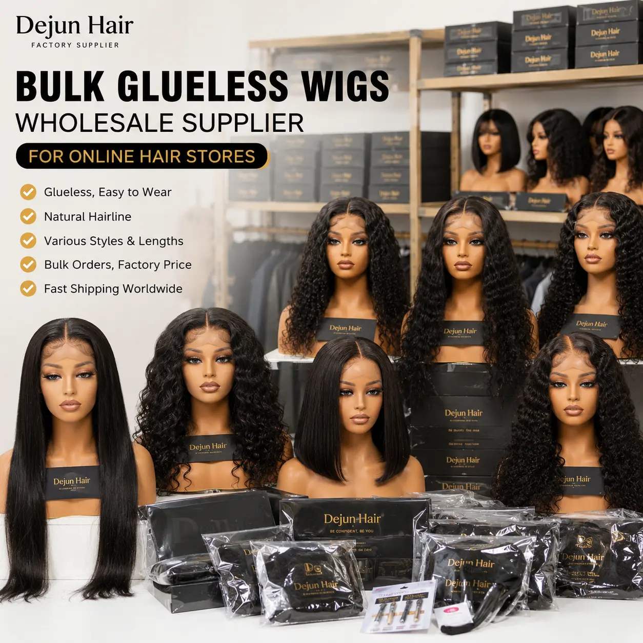 Bulk glueless wigs wholesale supplier for online hair stores and hair vendors