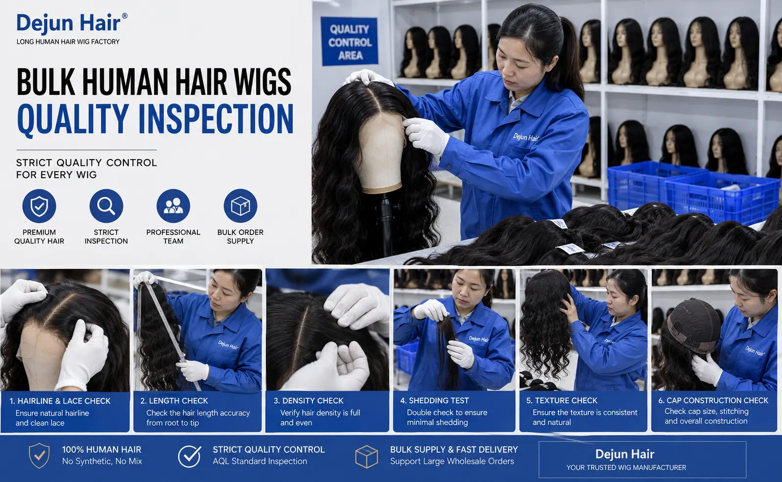 Bulk human hair wigs quality inspection before wholesale shipment