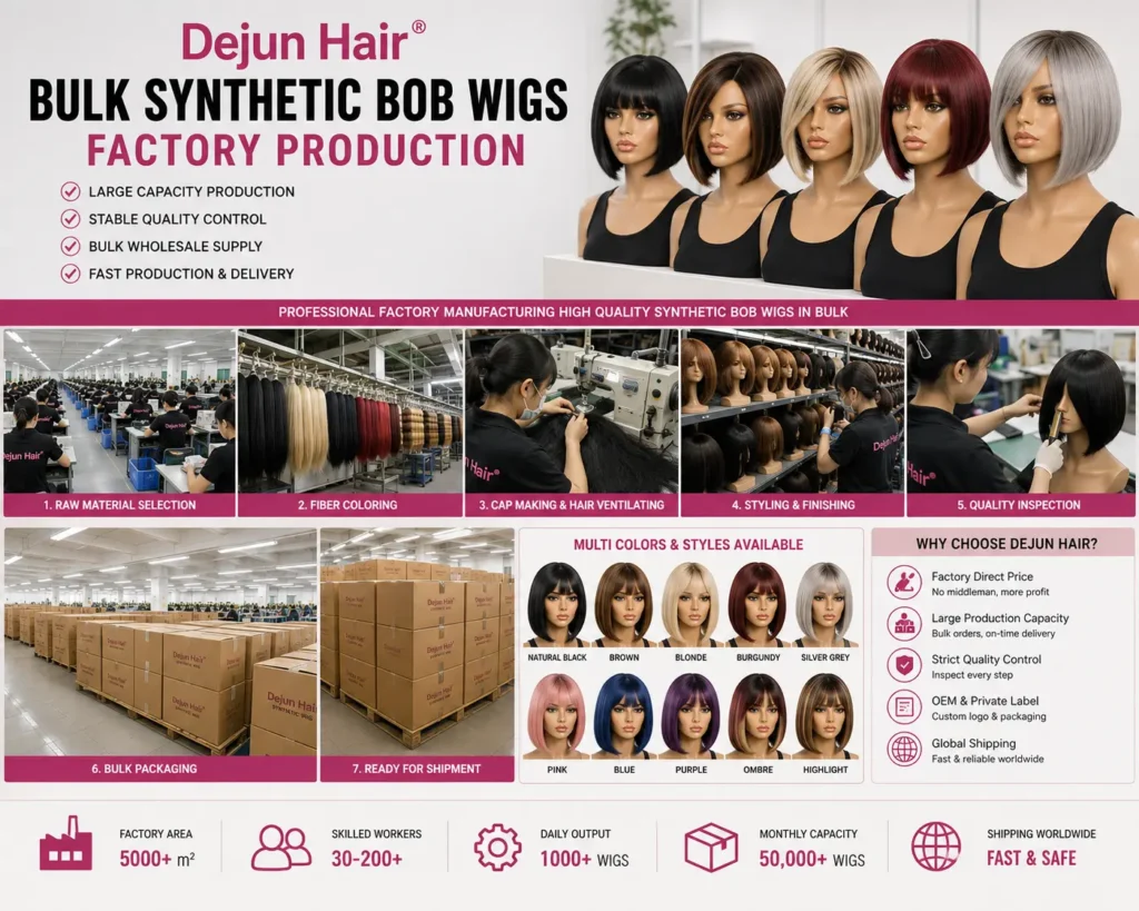 Bulk wholesale synthetic bob wigs factory production with quality inspection and wholesale supply
