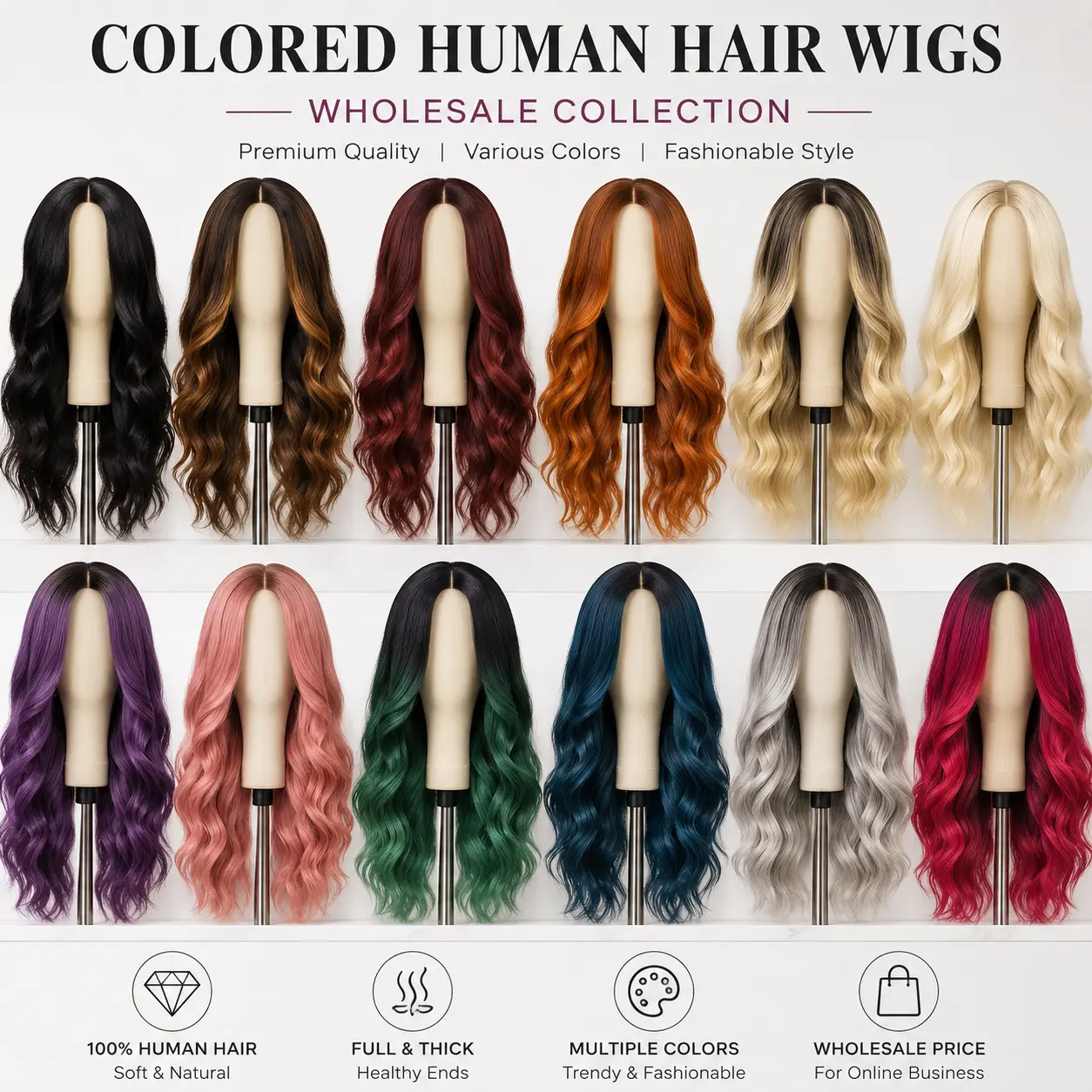 Colored human hair wigs wholesale collection for online beauty businesses