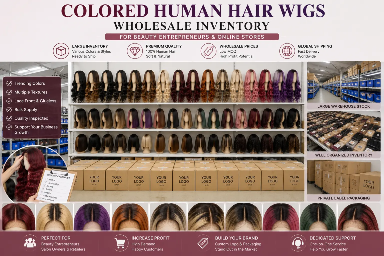 Colored human hair wigs wholesale inventory for beauty entrepreneurs and retailers