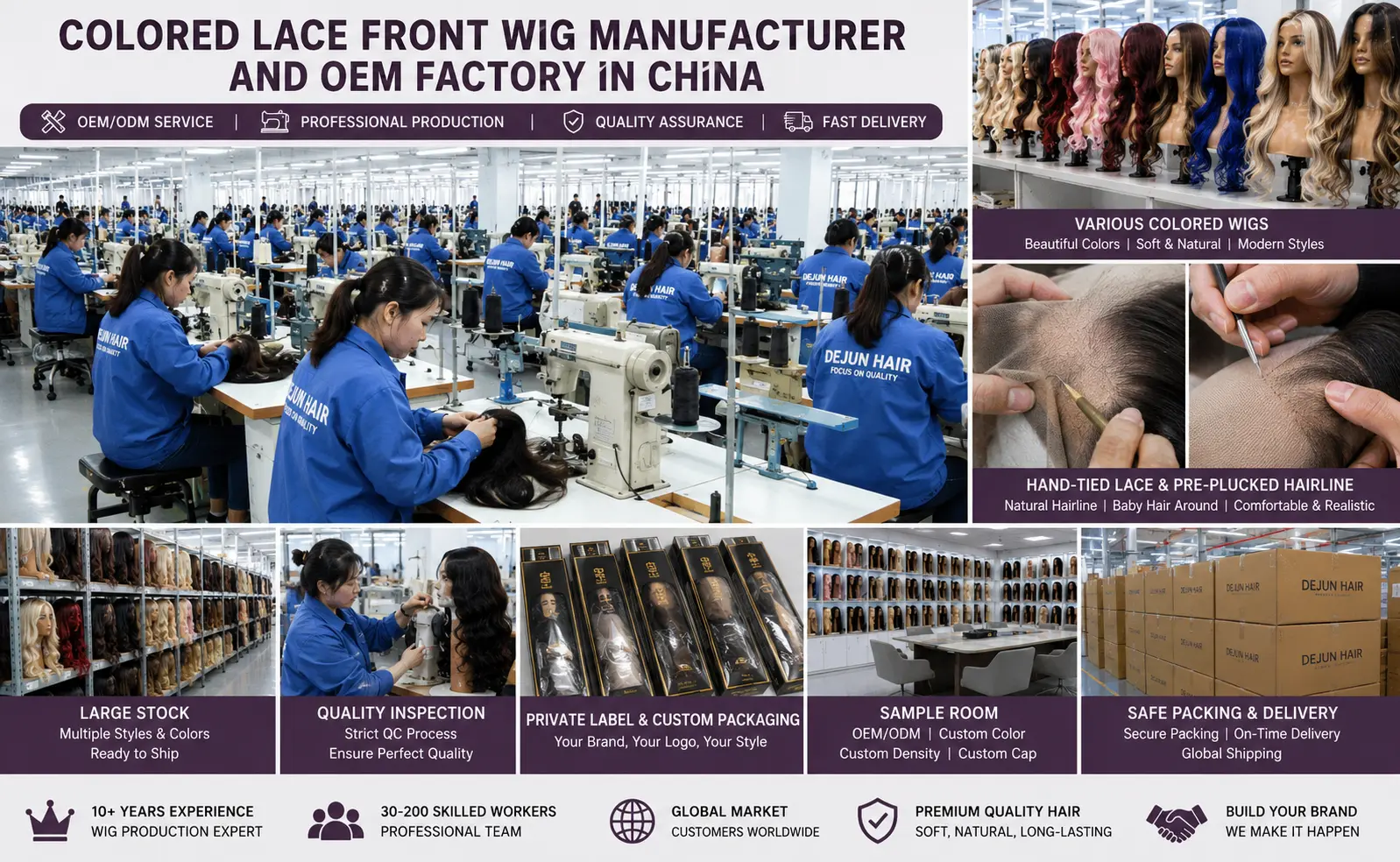 Colored lace front wig manufacturer and OEM factory in China producing wholesale wigs