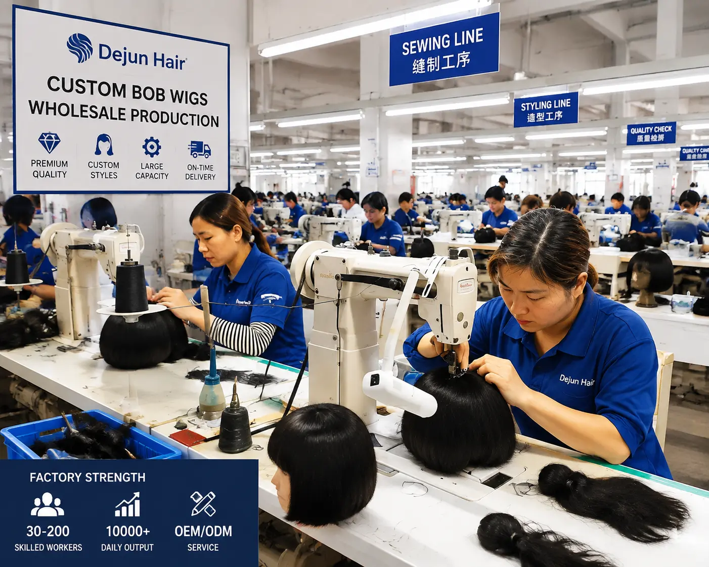 Factory production line for custom bob wigs wholesale orders