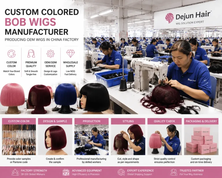 Custom colored bob wigs manufacturer producing OEM wigs in China factory