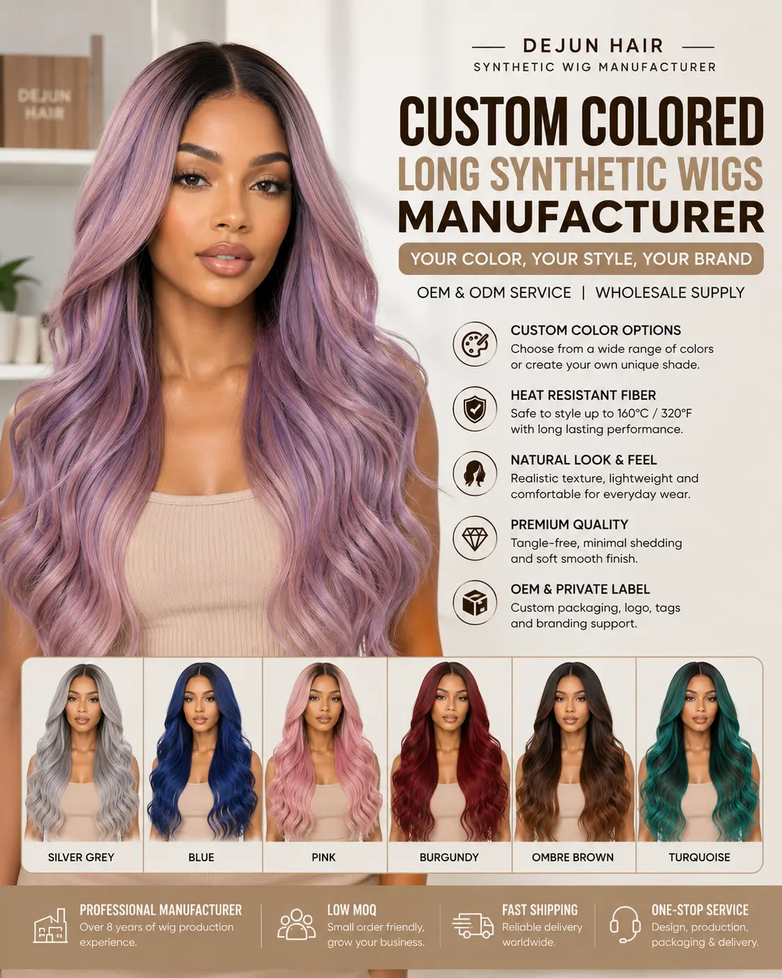 Custom colored long synthetic wigs manufacturer for wholesale hair brands