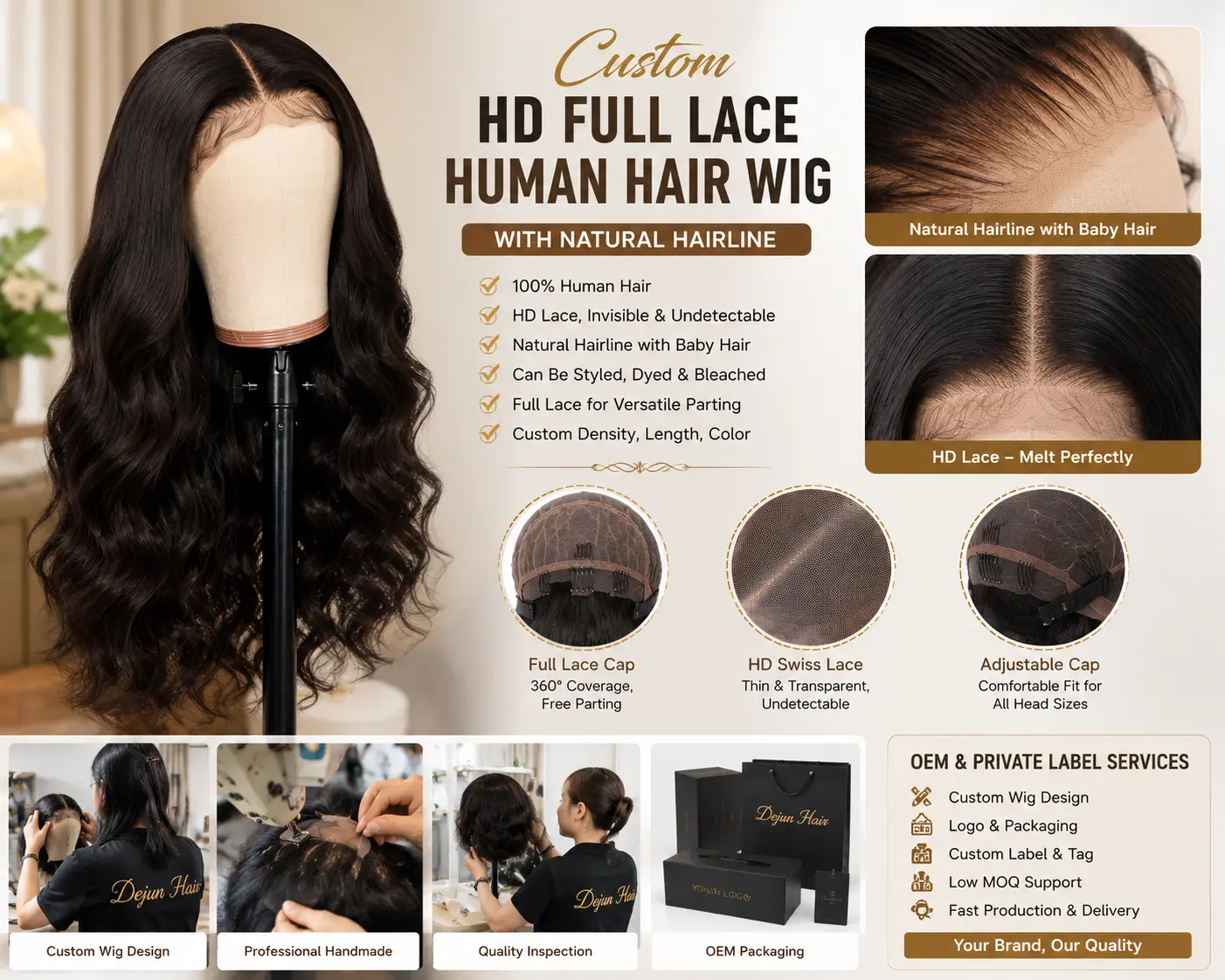 Custom HD full lace human hair wig with natural hairline
