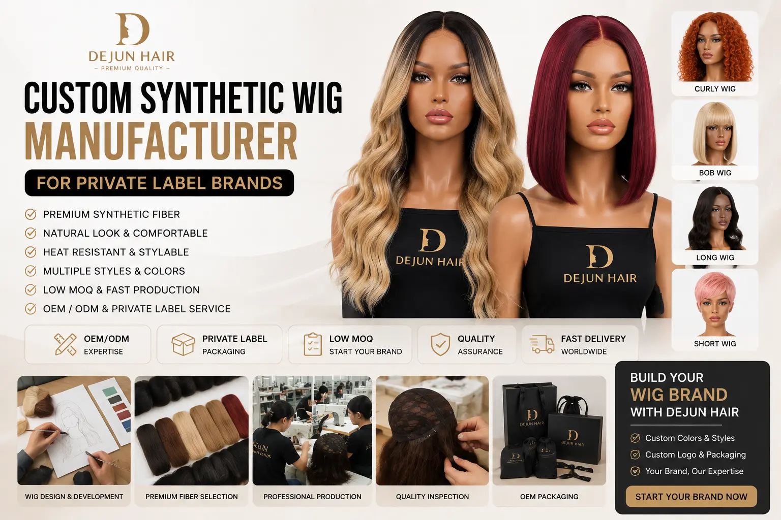 Custom synthetic wig manufacturer for private label hair brands