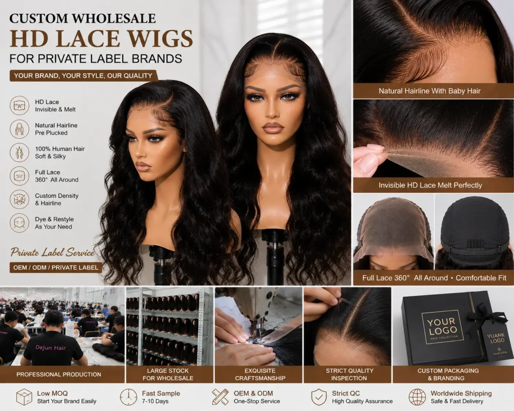 Custom wholesale HD lace wigs for private label brands with OEM packaging service
