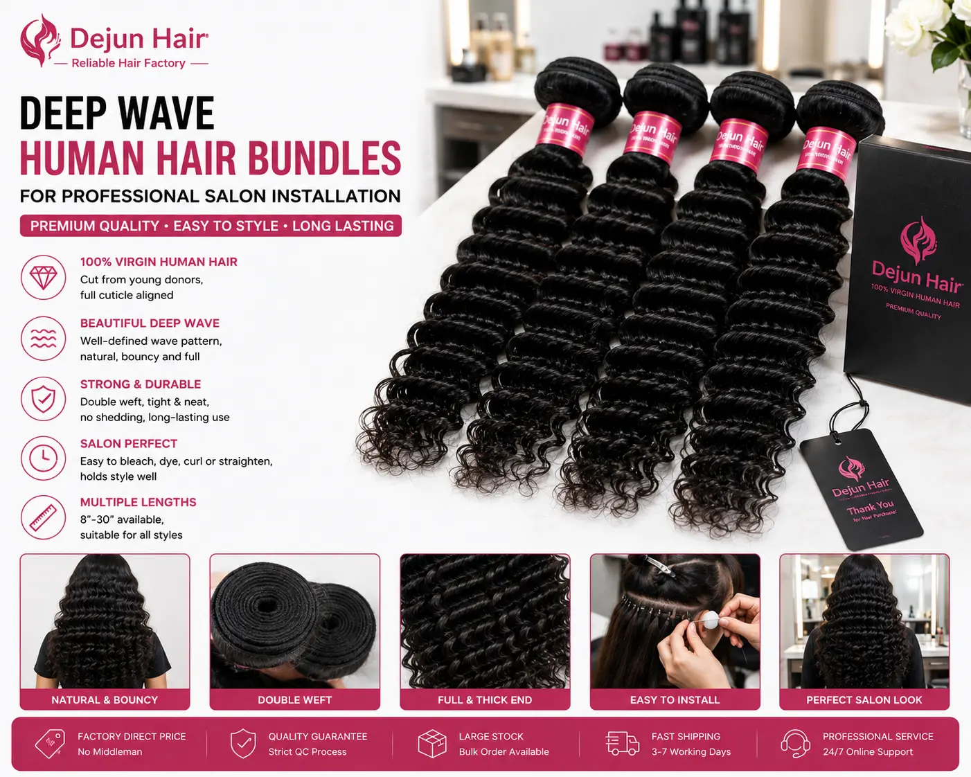 Deep wave human hair bundles quality inspection before wholesale shipment