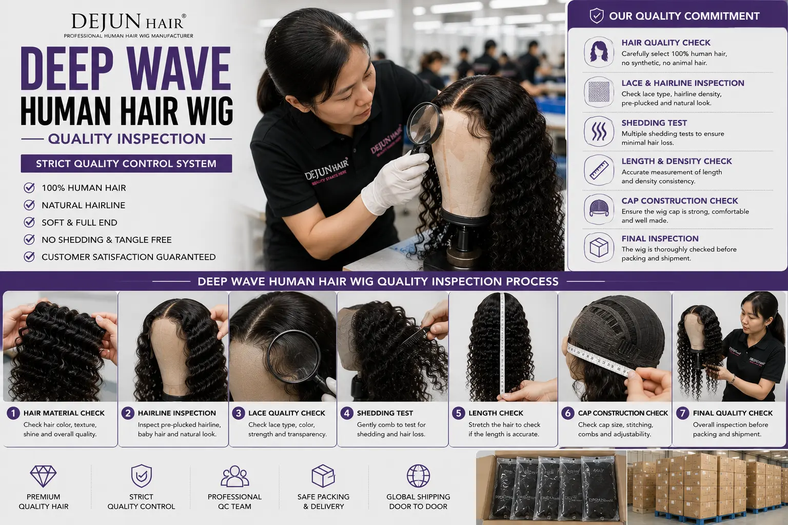 Deep wave human hair wig quality inspection before wholesale shipment