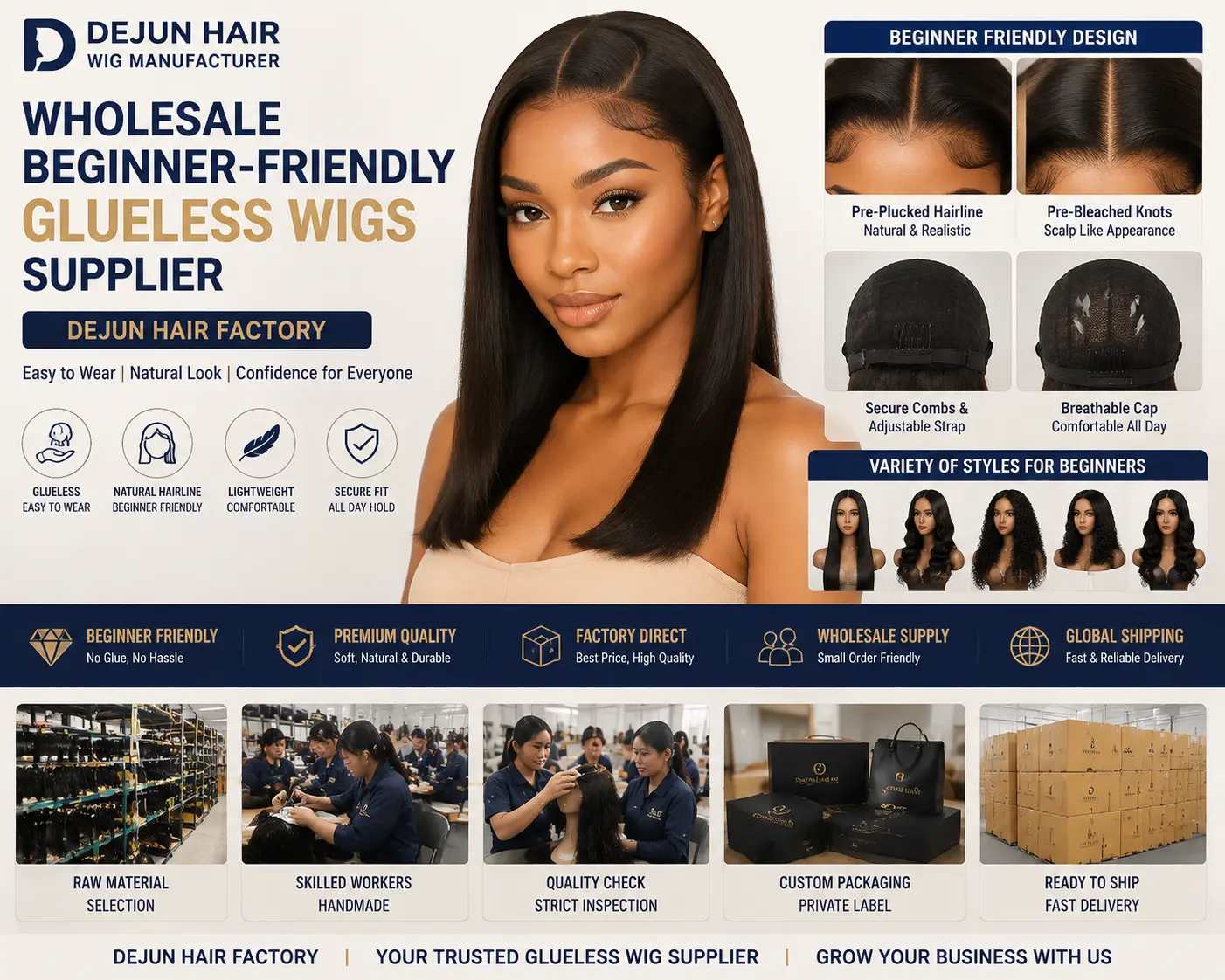Dejun Hair beginner-friendly glueless wigs wholesale supplier factory for global buyers