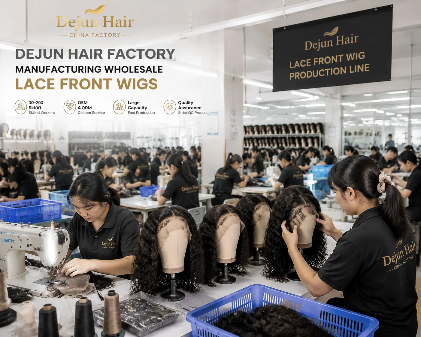 Dejun Hair factory manufacturing wholesale lace front wigs with professional production and quality control process