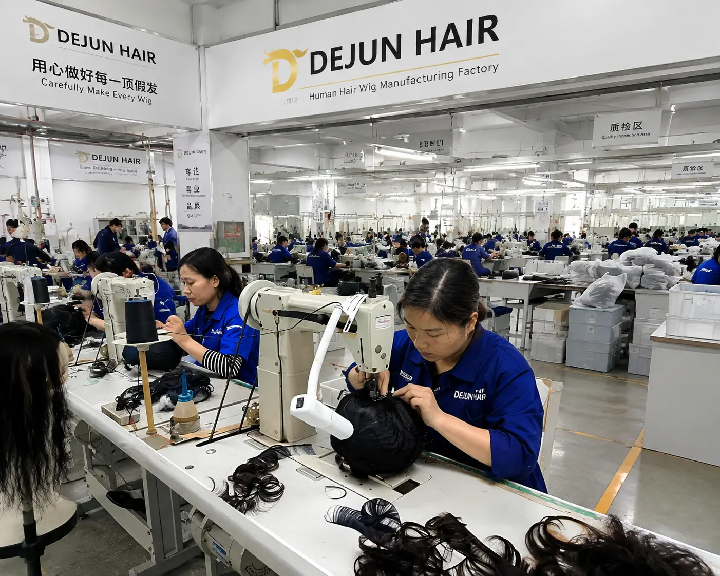 Dejun Hair human hair wig manufacturing factory with professional wig production and quality control process