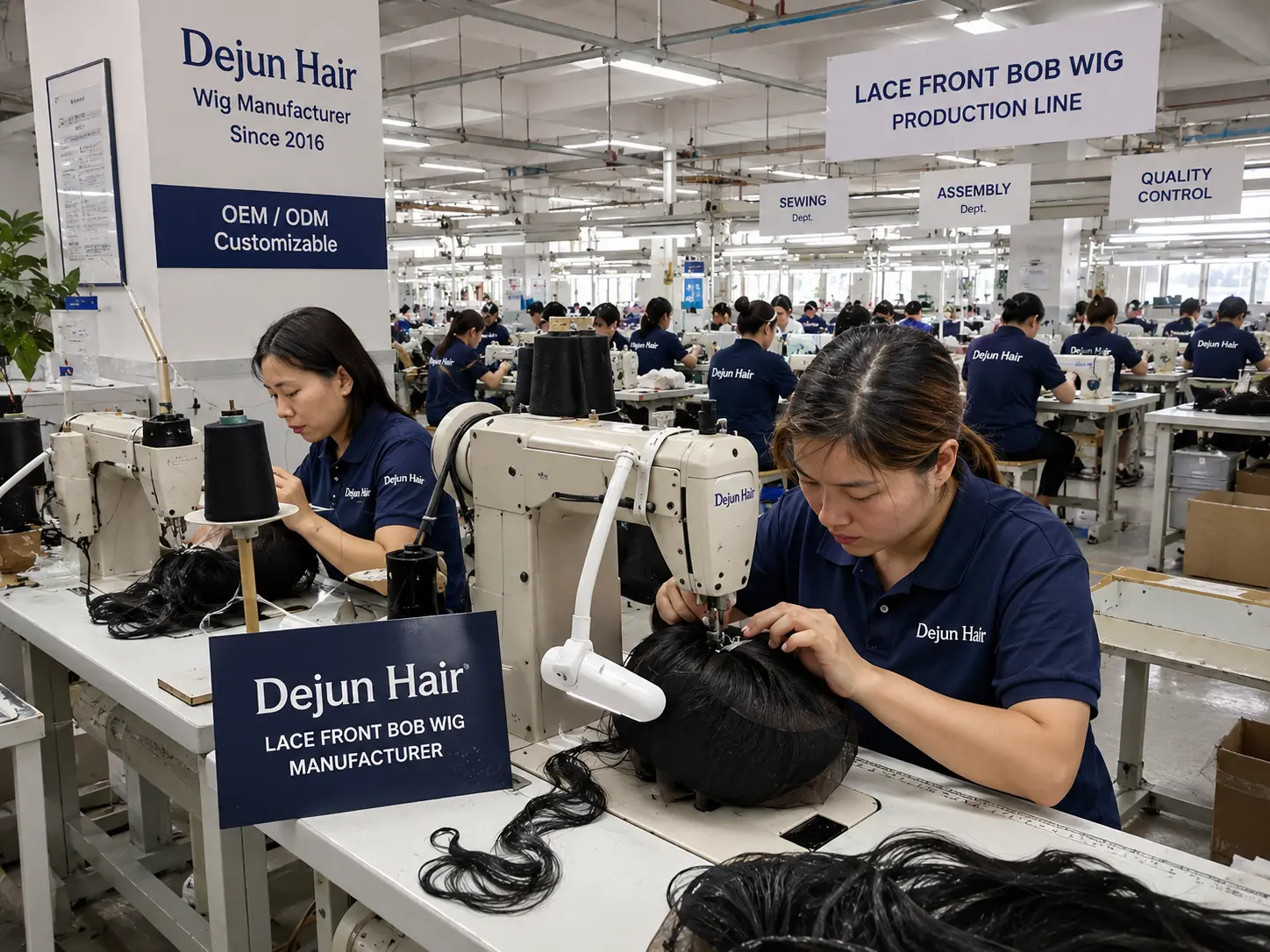 Dejun Hair lace front bob wig manufacturer factory production line