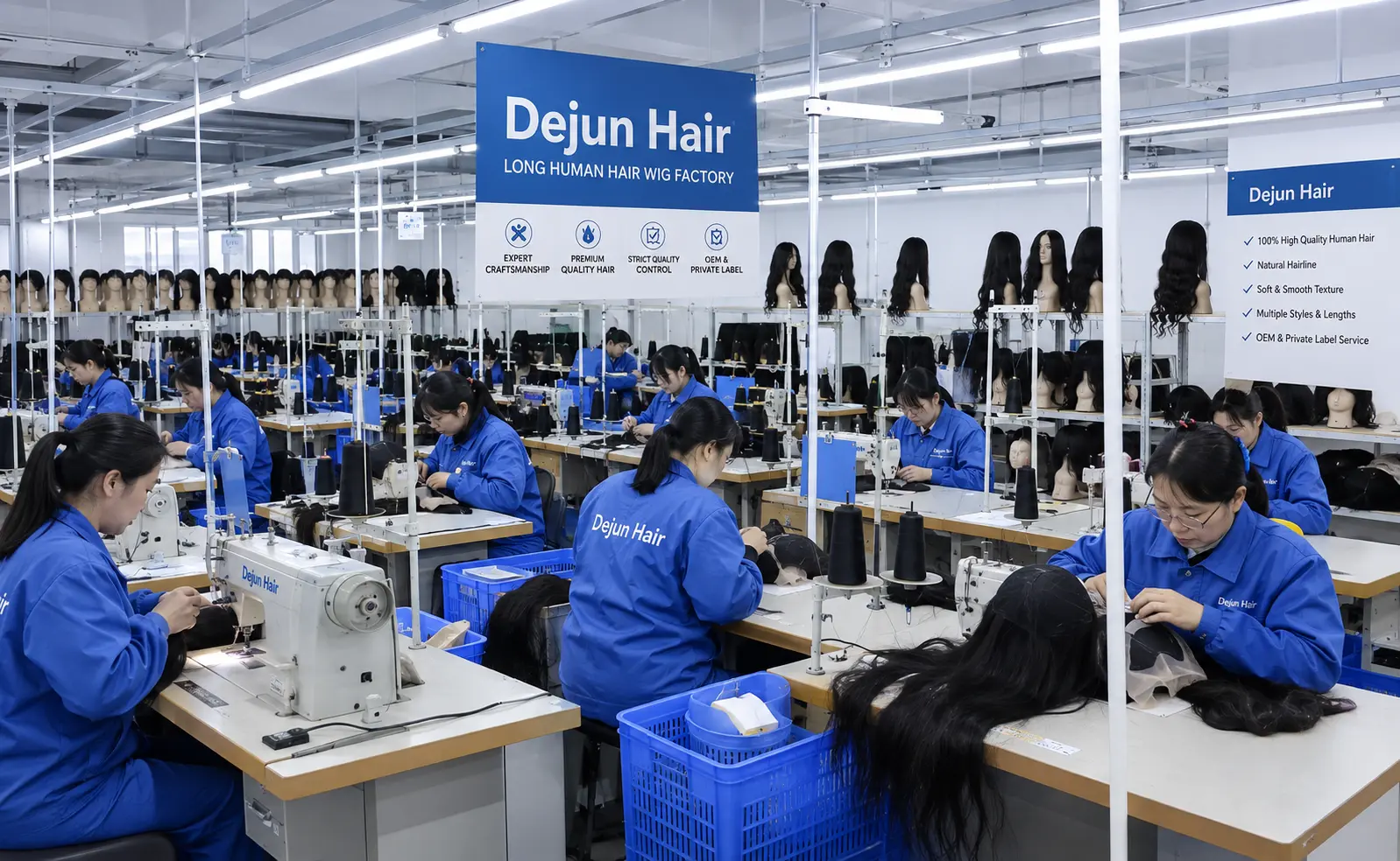 Dejun Hair long human hair wig factory manufacturing wholesale wigs