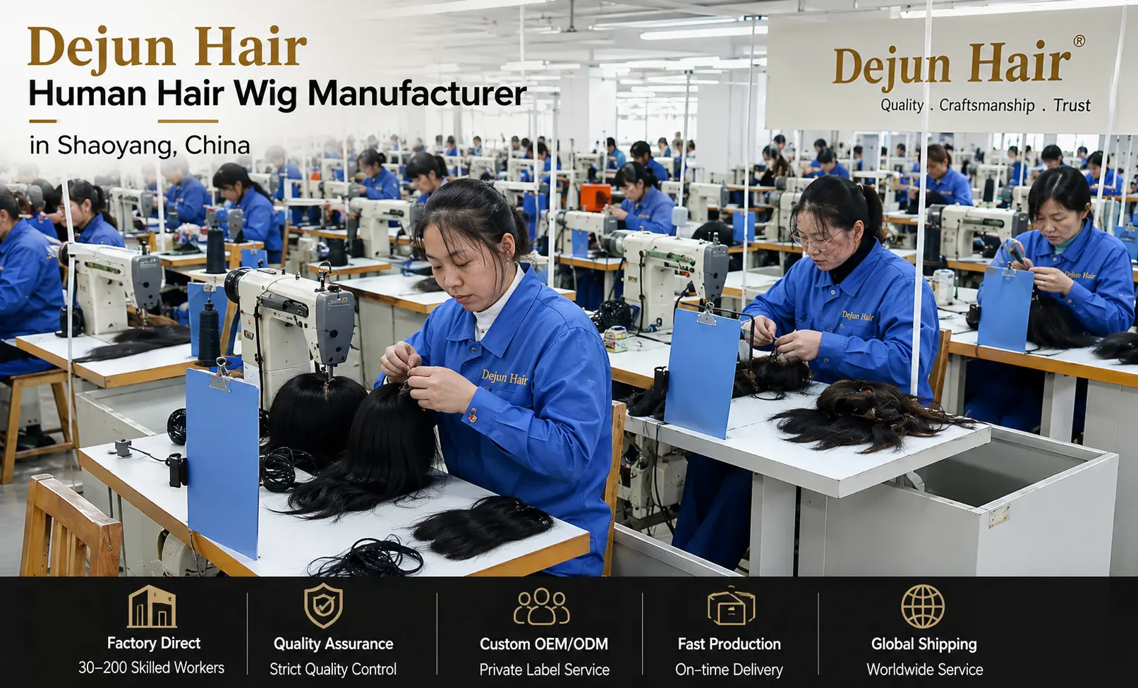 Dejun Hair human hair wig manufacturer in Shaoyang China factory