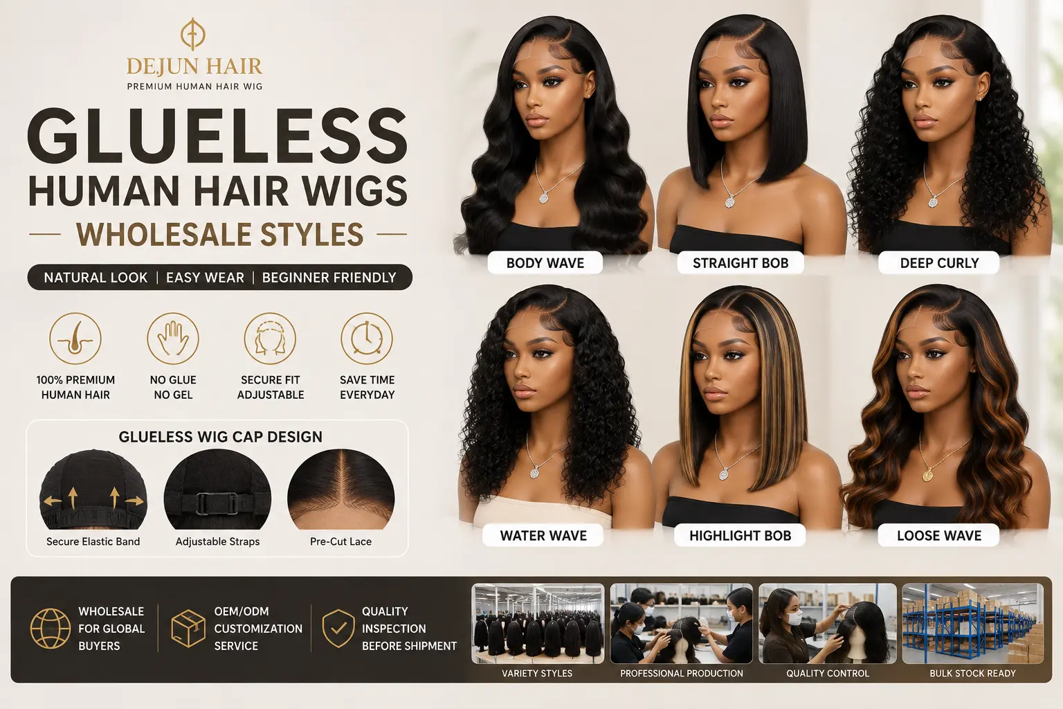 Glueless human hair wigs wholesale styles for global hair businesses