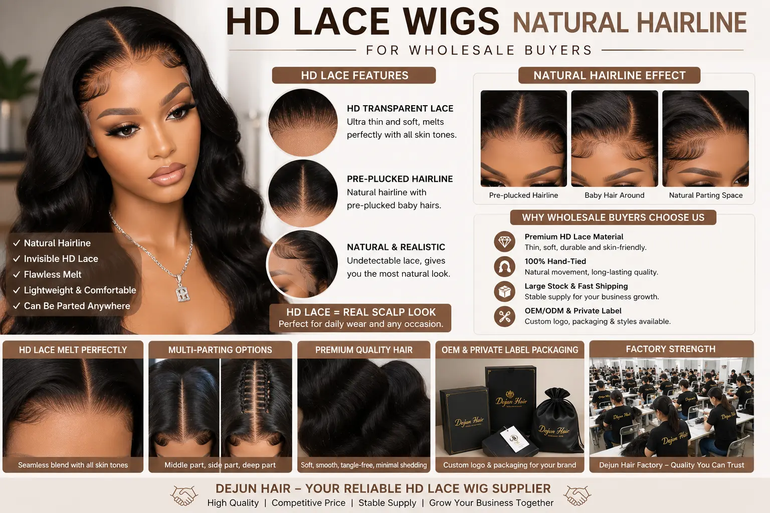 HD lace wigs with natural pre-plucked hairline for wholesale buyers