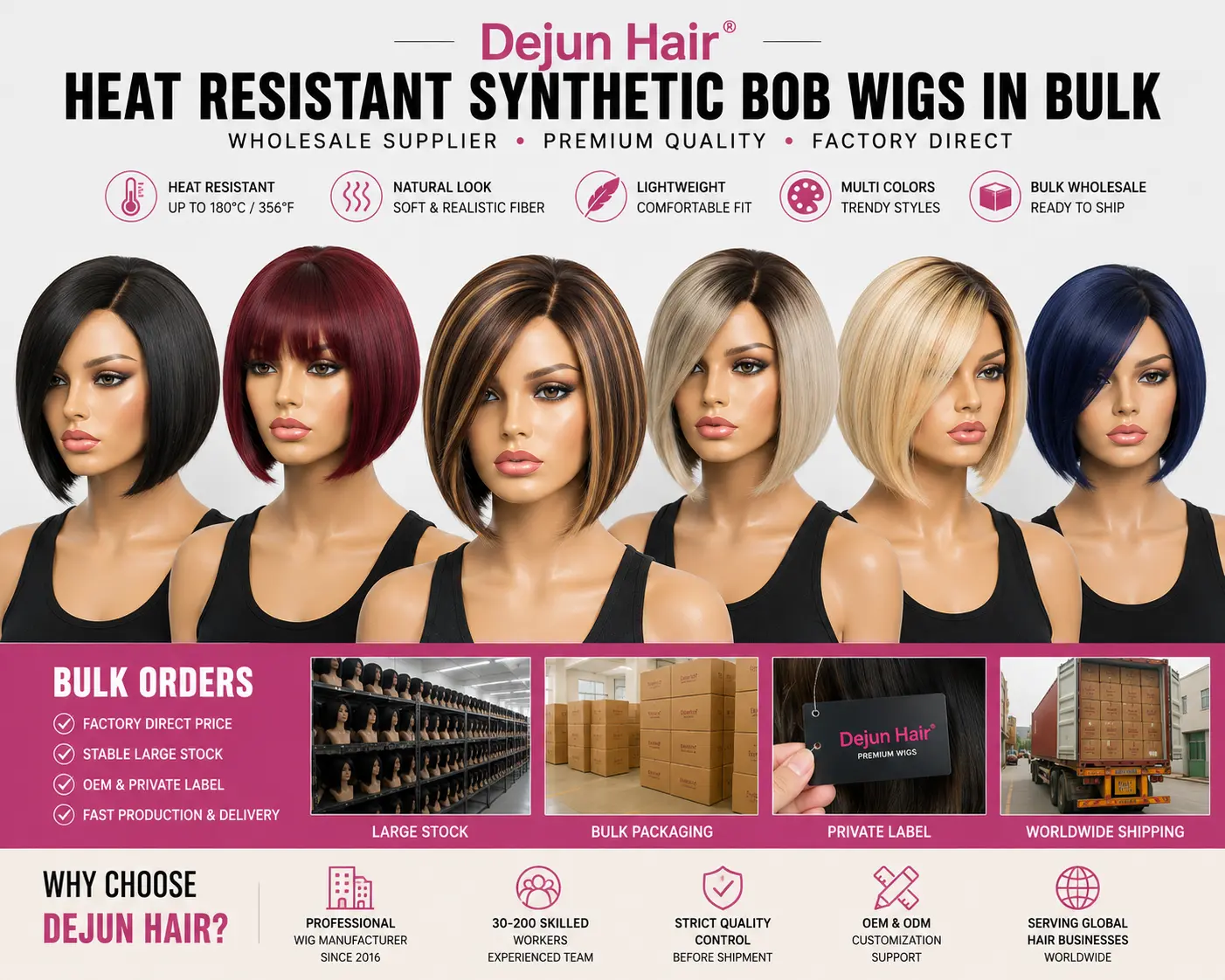 Heat resistant synthetic bob wigs in bulk for salons and wholesale hair businesses