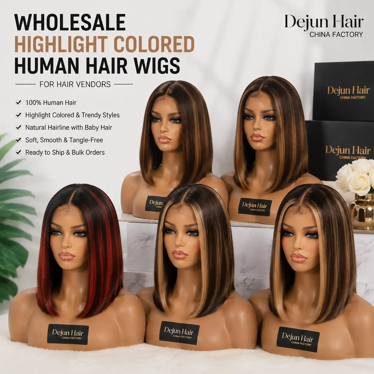 Wholesale highlight colored human hair wigs with trendy colors for hair retailers
