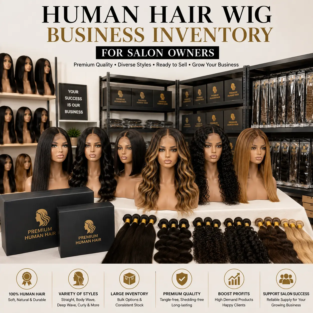 Human hair wig business inventory for salon owners with multiple wholesale styles