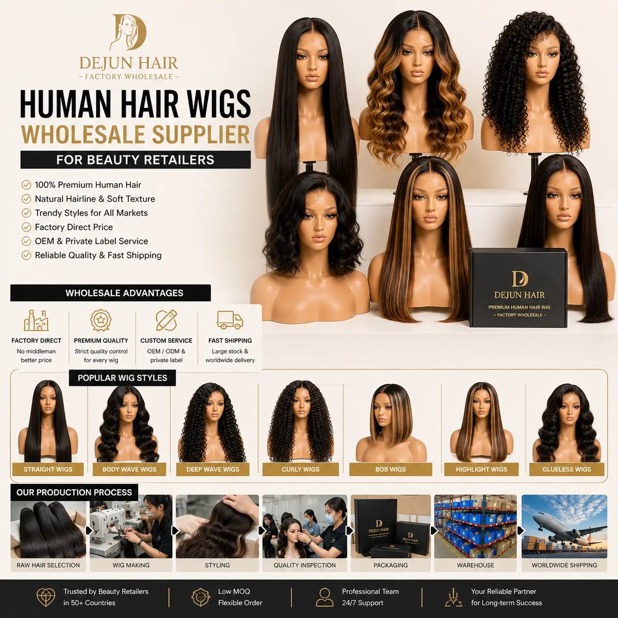 Human hair wigs wholesale supplier offering multiple styles for beauty retailers