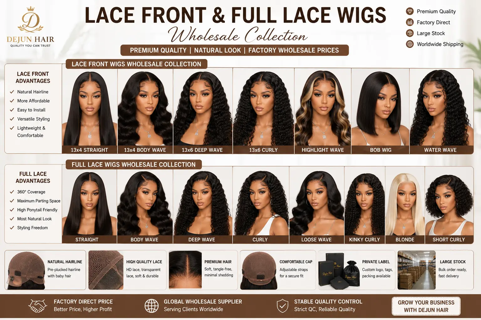 Lace front and full lace wigs wholesale collection in multiple textures and styles