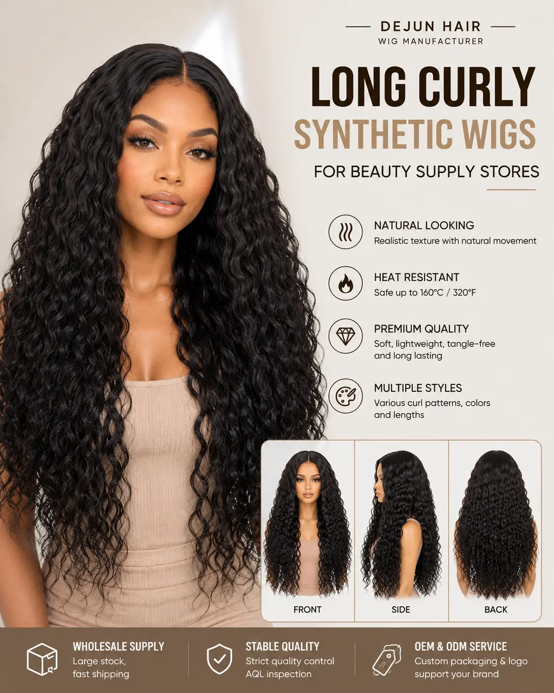 Long curly synthetic wigs for beauty supply stores and hair retailers