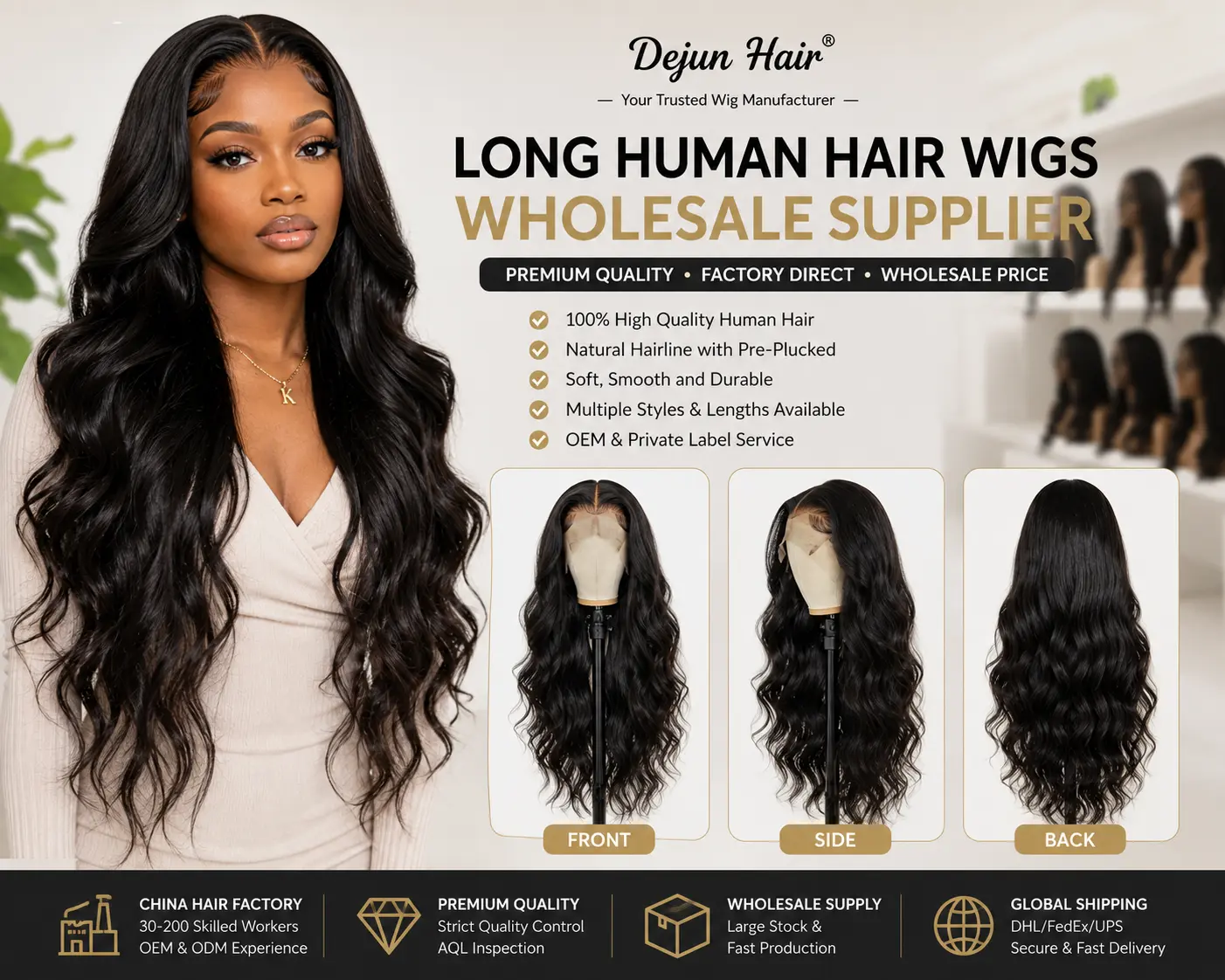 Long human hair wigs wholesale supplier for salons and hair vendors