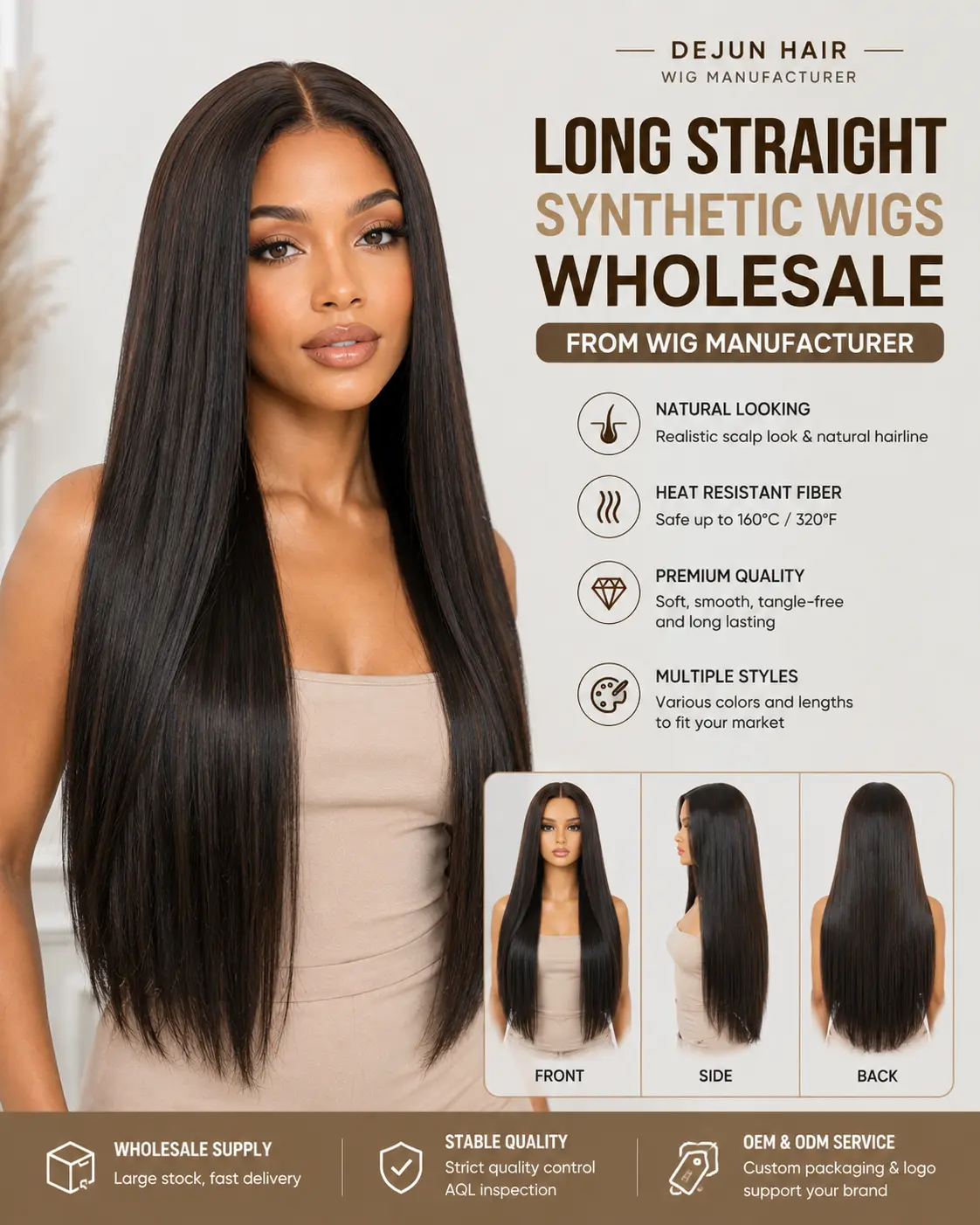 Long straight synthetic wigs wholesale from professional wig manufacturer