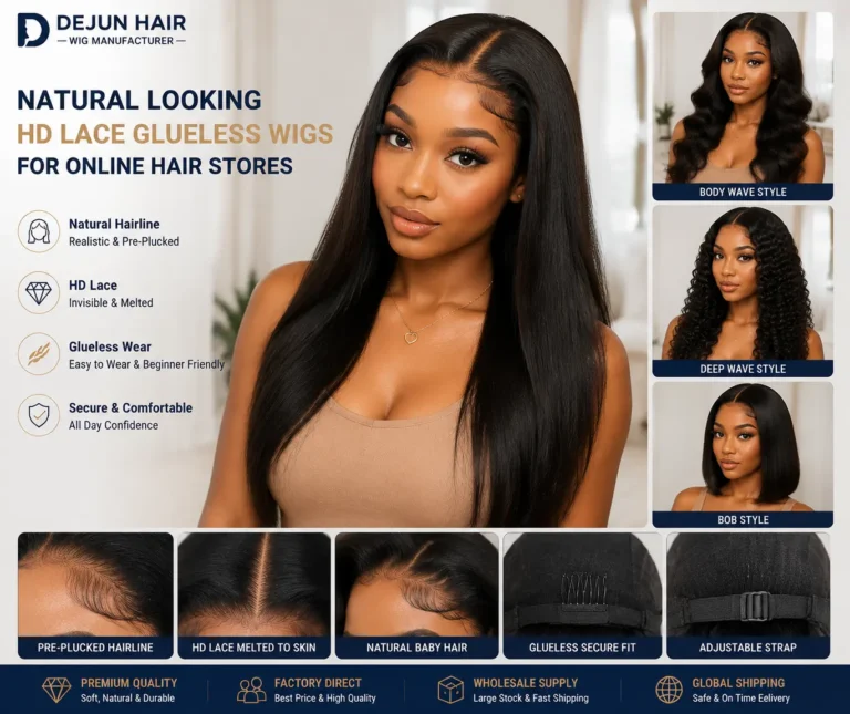 Natural looking HD lace glueless wigs for online hair stores with realistic hairline and comfortable fit