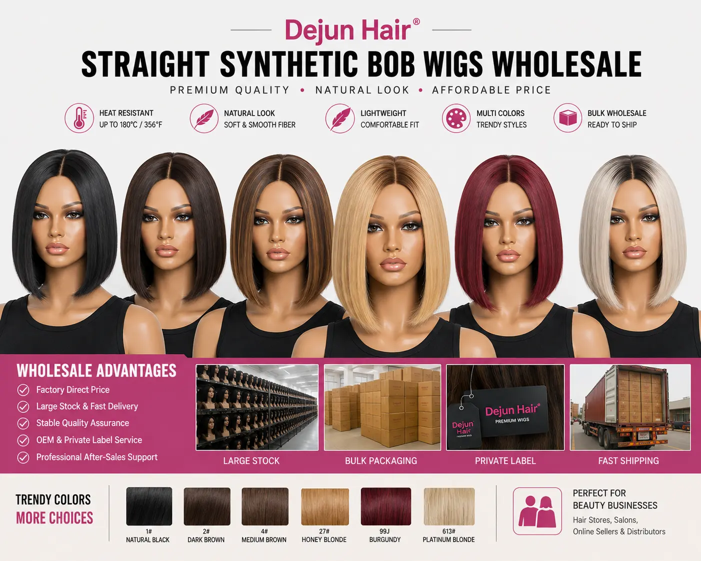 Straight synthetic bob wigs wholesale collection for hair vendors and beauty retailers
