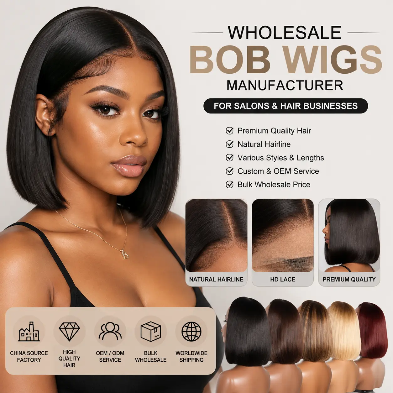 Wholesale bob wigs manufacturer providing quality bob wig solutions for salons, beauty stores and hair businesses
