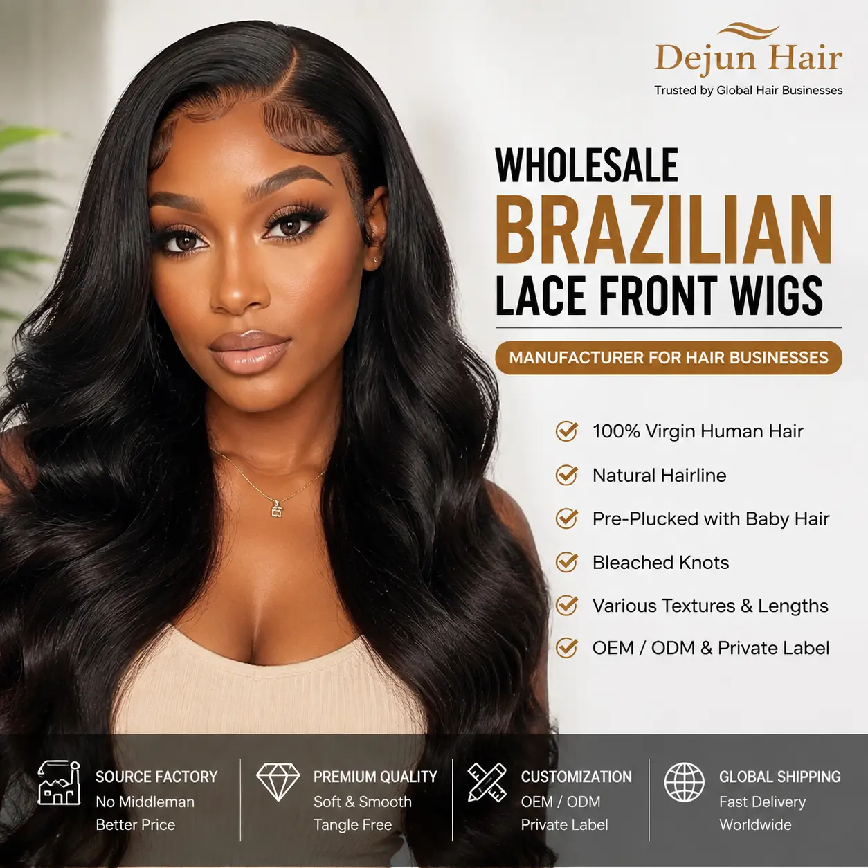 Wholesale Brazilian lace front wigs manufacturer for hair businesses