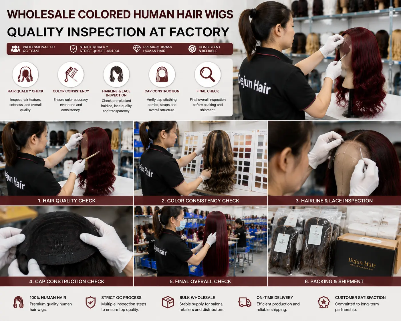 Wholesale colored human hair wigs quality inspection at factory before shipment