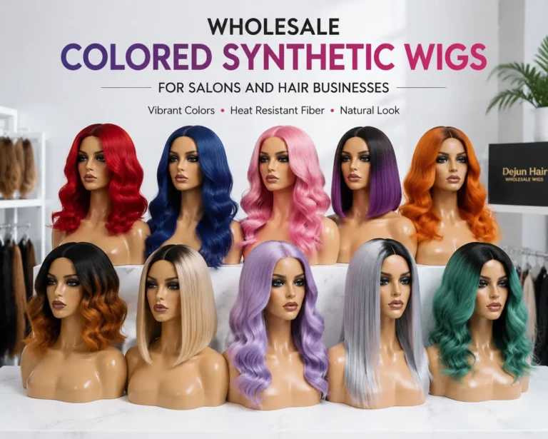 Wholesale colored synthetic wigs for salons and hair businesses featuring vibrant colors and natural-looking styles
