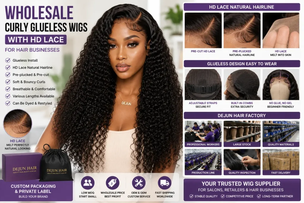 Wholesale curly glueless wigs with HD lace for hair businesses