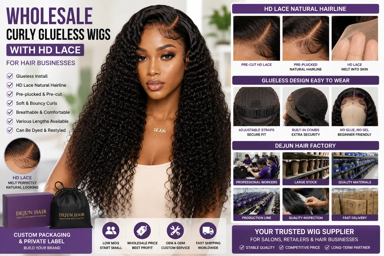 Wholesale curly lace glueless wigs for wig retailers and salons