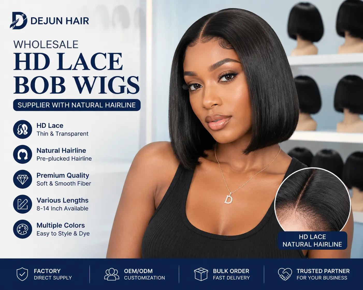 Wholesale HD lace bob wigs supplier with natural looking hairline for salons and retailers