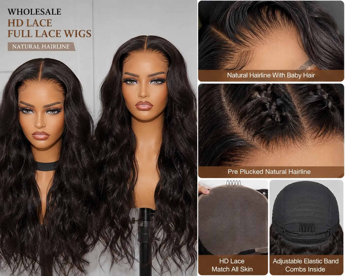 Wholesale HD lace full lace wigs with natural hairline for wig retailers and salons