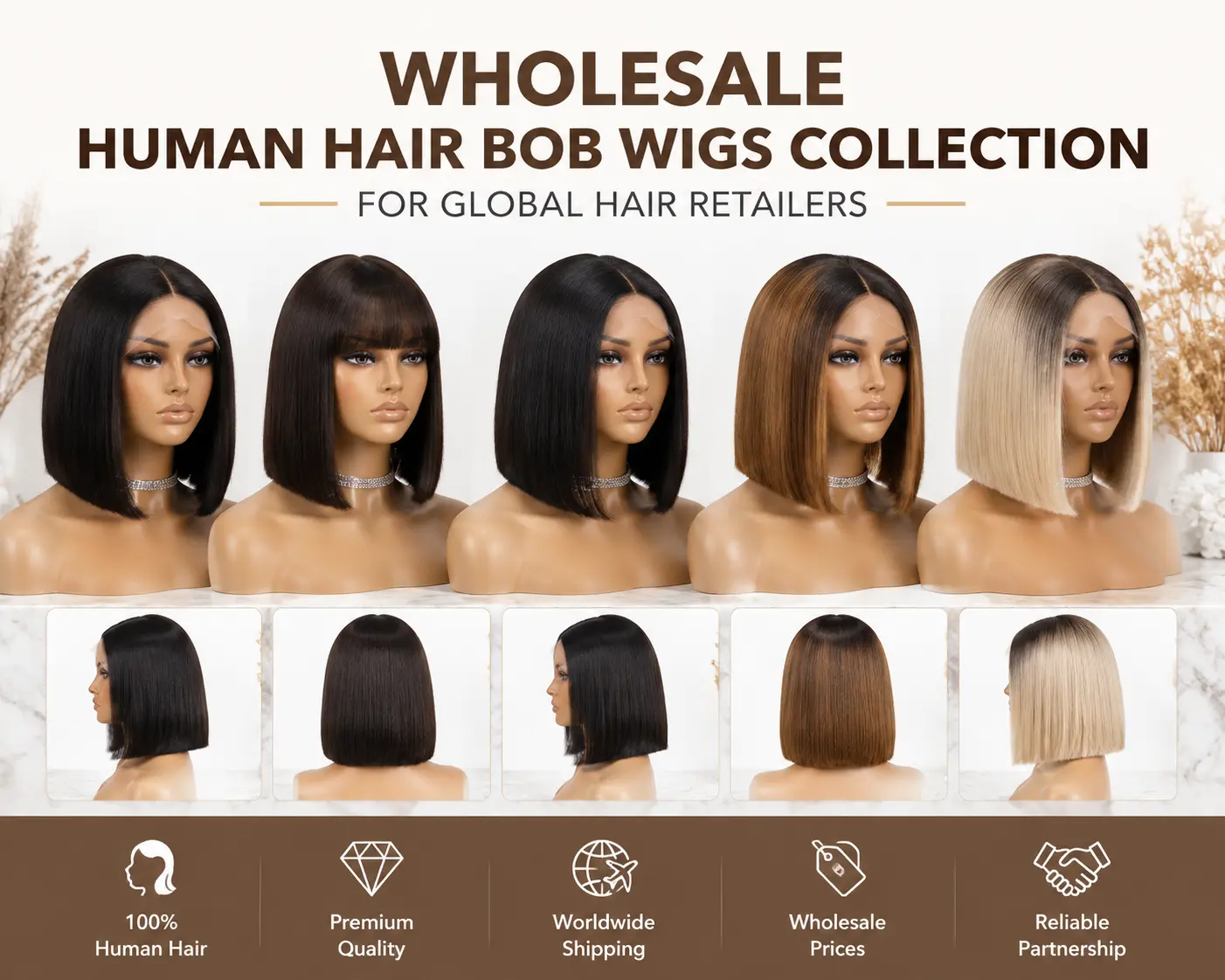 Wholesale human hair bob wigs collection for global hair retailers from China wig manufacturer