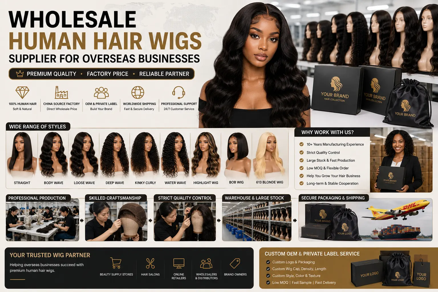 Wholesale human hair wigs supplier for overseas salons, retailers and distributors