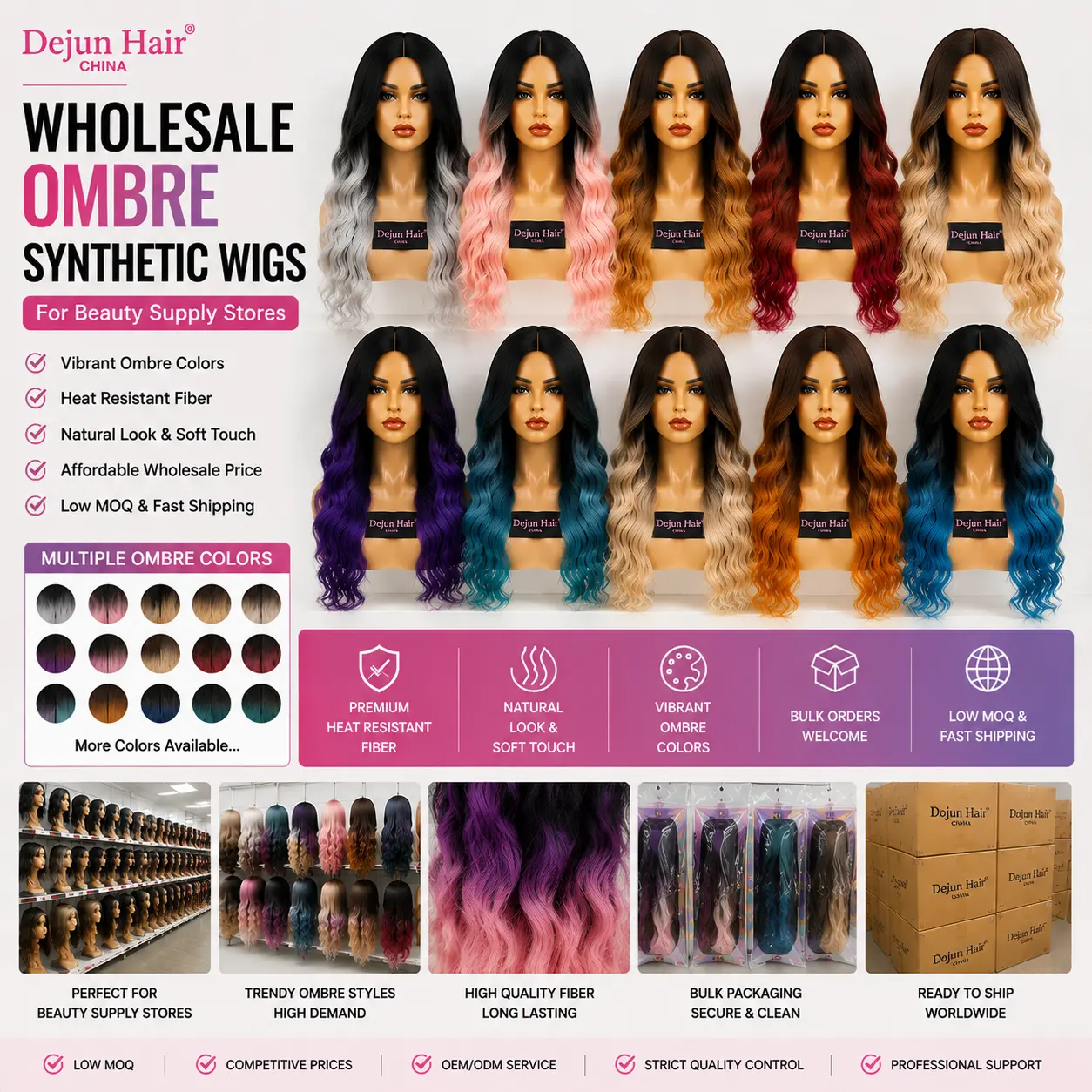 Wholesale ombre synthetic wigs for beauty supply stores with trendy gradient colors