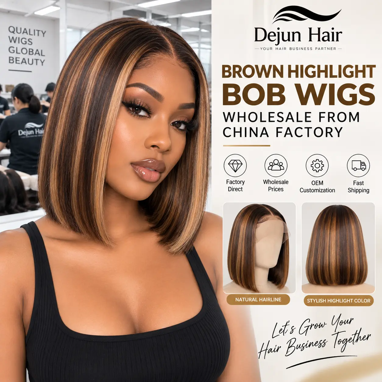Brown highlight bob wigs wholesale from China wig factory