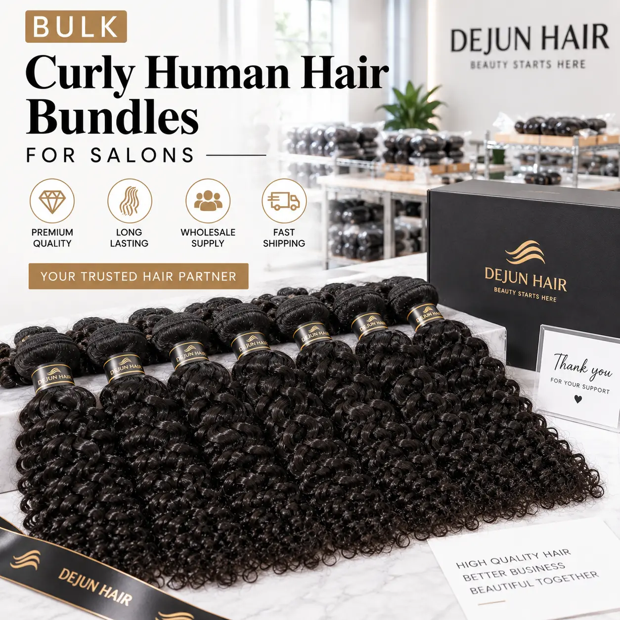 Bulk curly human hair bundles for salons and professional hair businesses
