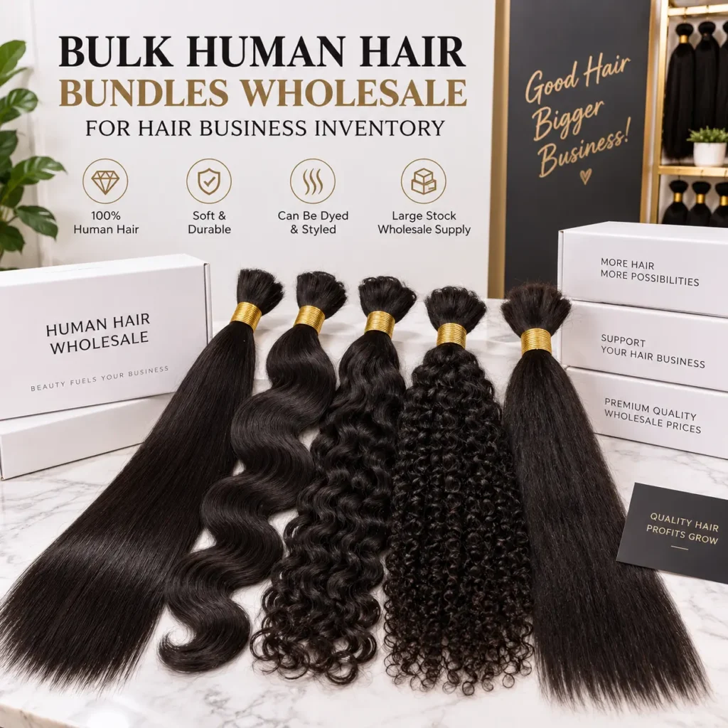 Bulk human hair bundles wholesale for hair businesses, salons and beauty supply stores