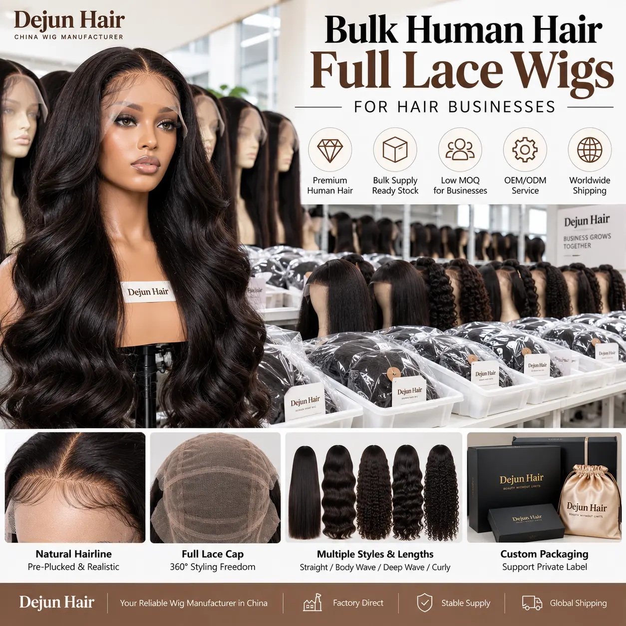 Bulk human hair full lace wigs for hair businesses, beauty supply stores and distributors