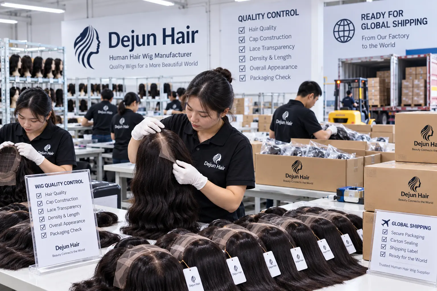 Bulk human hair wigs quality control before international shipping