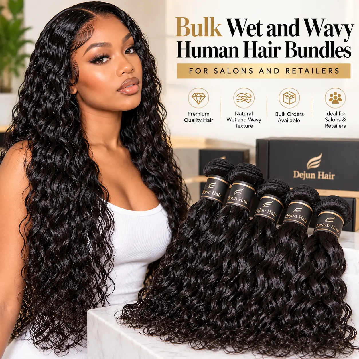 Bulk wet and wavy human hair bundles for salons and retailers