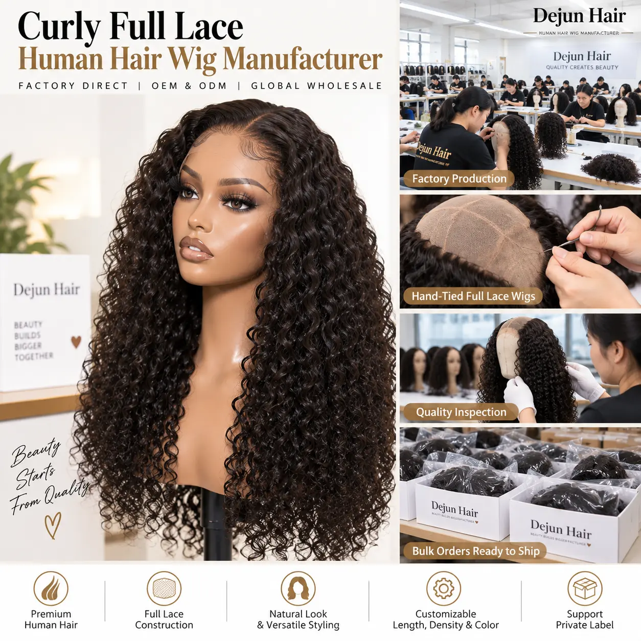 Curly full lace human hair wig manufacturer supplying wholesale hair businesses